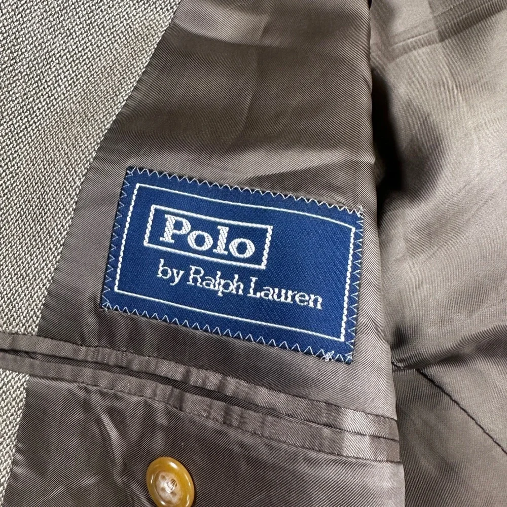 Vintage Polo Ralph Lauren Blue Label Silk‎ Wool Blazer Tan Italy 44L Sport Coat